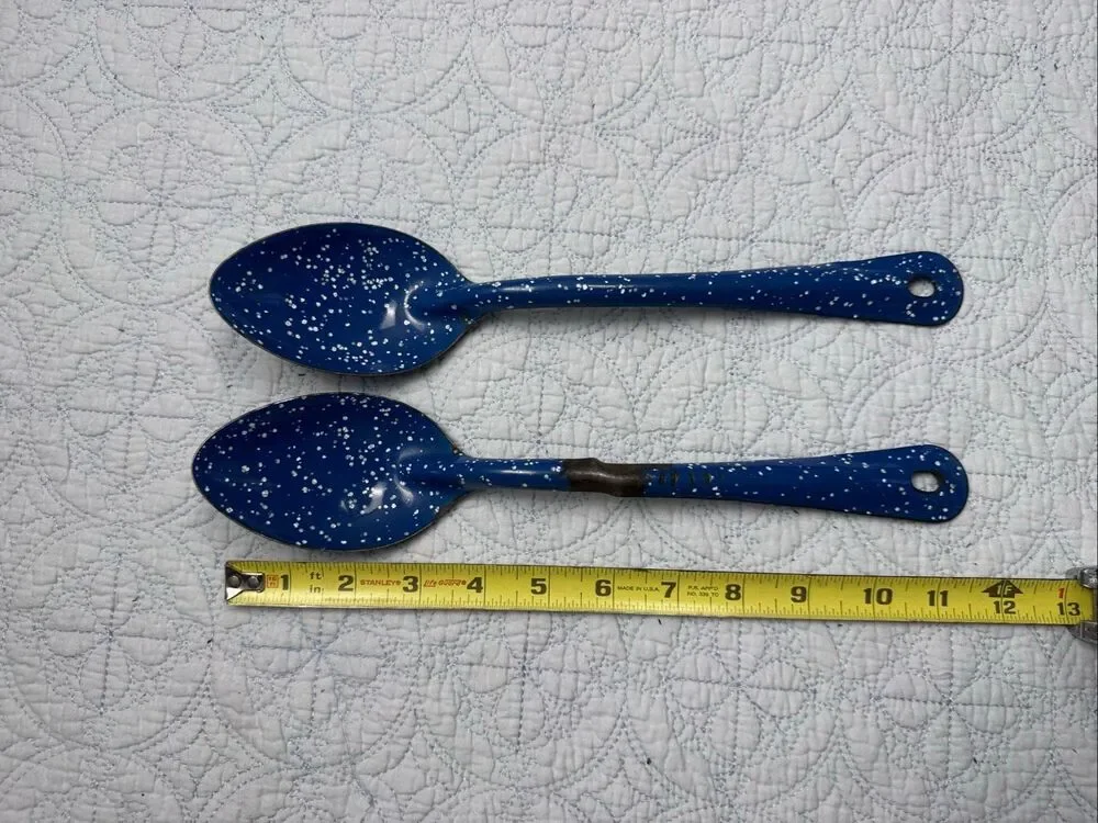 Vintage Blue and White Speckled Enamelware/Graniteware Spoons - Set of 9